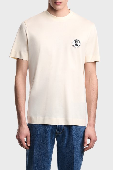 Emporio Armani Logolu Pamuk Karışımlı Regular Fit Bisiklet Yaka Erkek T Shirt EM005238 AF10017 U1055 EKRU - Emporio Armani