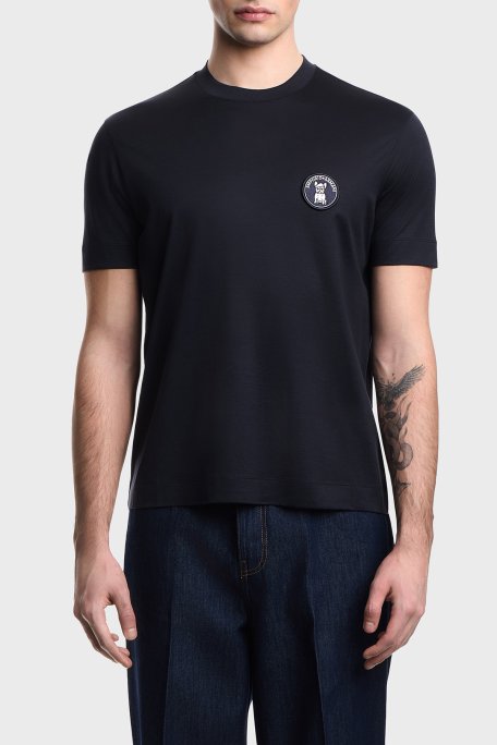 Emporio Armani Logolu Pamuk Karışımlı Regular Fit Bisiklet Yaka Erkek T Shirt EM005238 AF10017 UB118 LACİVERT - Emporio Armani