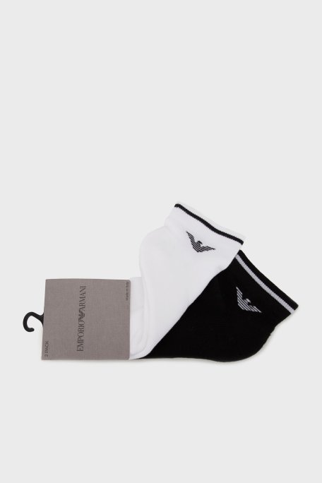 Emporio Armani Logolu Pamuklu 2 Pack Erkek Çorap EM000538 AF18275 M0080 BEYAZ-SİYAH - Emporio Armani
