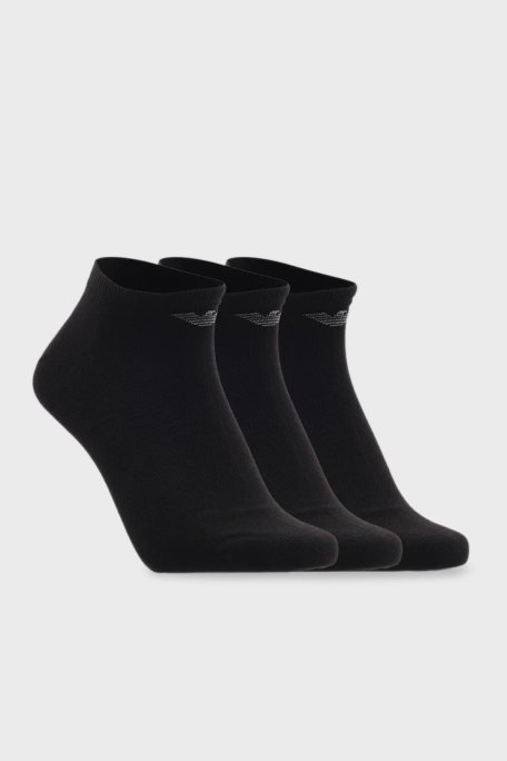 Emporio Armani Logolu Pamuklu 3 Pack Erkek Çorap EM000550 AF14446 MC061 SİYAH - Emporio Armani