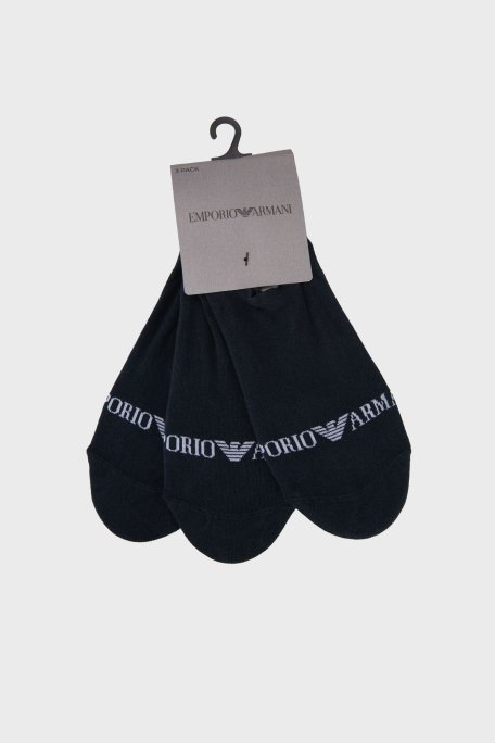 Emporio Armani Logolu Pamuklu Babet 3 Pack Erkek Çorap EM000548 AF20083 MB153 LACİVERT - Emporio Armani
