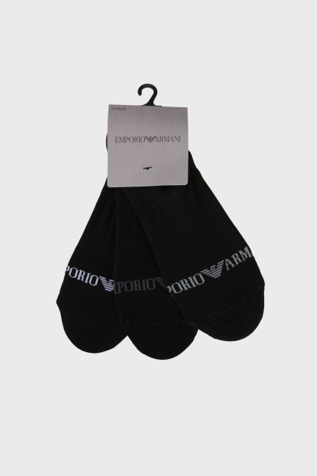 Emporio Armani Logolu Pamuklu Babet 3 Pack Erkek Çorap EM000548 AF20083 MC061 SİYAH - Emporio Armani