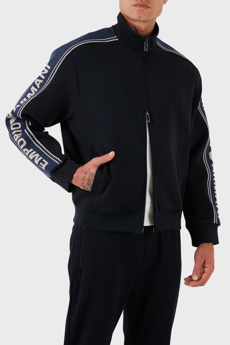 Emporio Armani Logolu Pamuklu Regular Fit Dik Yaka Erkek Sweat EM002913 AF10013 UB118 LACİVERT - Emporio Armani