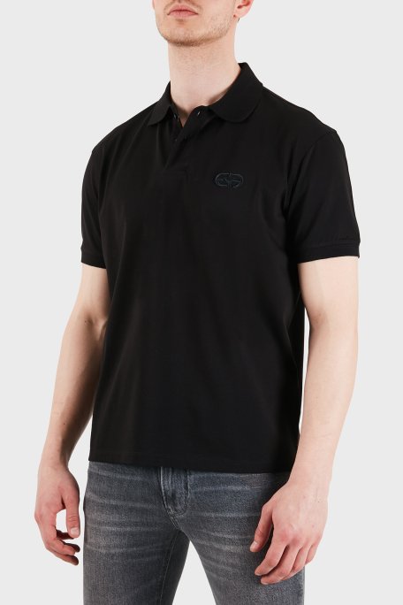 Emporio Armani Logolu Pamuklu Regular Fit Düğmeli Erkek Polo EM004579 AF13742 UC001 SİYAH - Emporio Armani