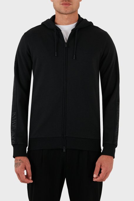 Emporio Armani Logolu Pamuklu Regular Fit Kapüşonlu Erkek Sweat EM000653 AF14976 UC001 SİYAH - Emporio Armani