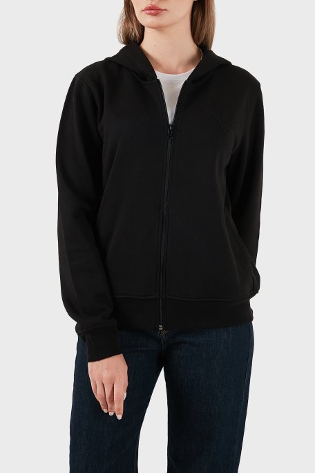 Emporio Armani Logolu Pamuklu Regular Fit Kapüşonlu Yaka Bayan Sweat EW000392 AF15356 UC001 SİYAH - Emporio Armani (1)
