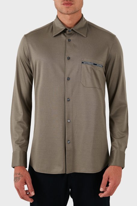 Emporio Armani Logolu Pamuklu Regular Fit Klasik Yaka Erkek Gömlek EM003055 AF10761 U6189 BEJ - Emporio Armani