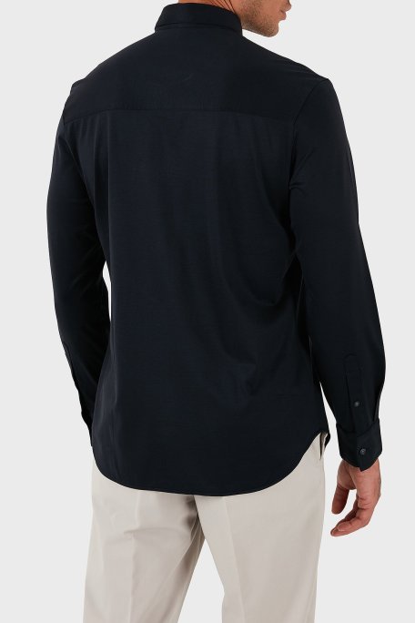 Emporio Armani Logolu Pamuklu Regular Fit Klasik Yaka Erkek Gömlek EM003055 AF10761 UB118 LACİVERT - Emporio Armani