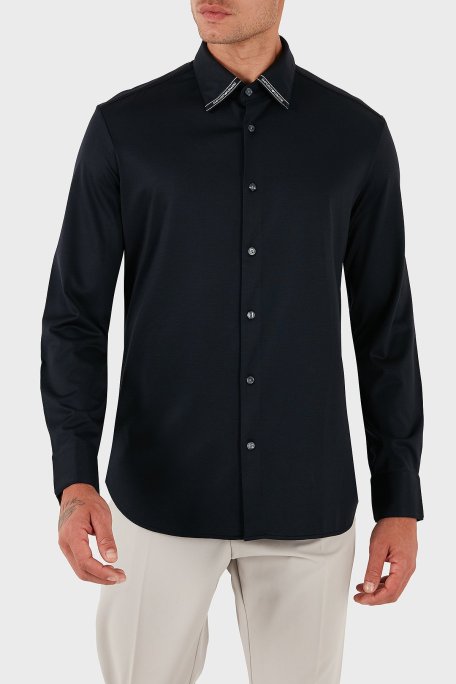 Emporio Armani Logolu Pamuklu Regular Fit Klasik Yaka Erkek Gömlek EM003055 AF10761 UB118 LACİVERT - Emporio Armani (1)