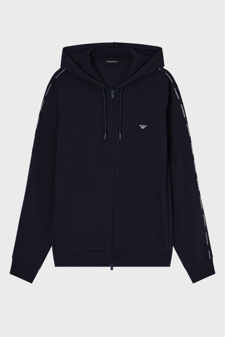 Emporio Armani Logolu Pamuklu Relaxed Fit Kapüşonlu Fermuarlı Erkek Sweat EM000653 AF18887 UB102 LACİVERT - Emporio Armani