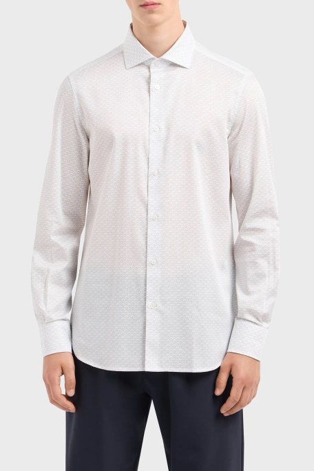 Emporio Armani Logolu Pamuklu Slim Fit Erkek Gömlek 6D1C86 1NPBZ F121 BEYAZ - Emporio Armani