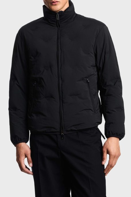 Emporio Armani Logolu Regular Fit Dik Yaka Erkek Mont EM003045 AF18232 UC001 SİYAH - Emporio Armani