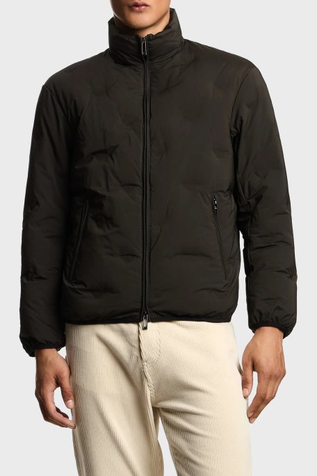 Emporio Armani Logolu Regular Fit Dik Yaka Şişme Erkek Mont EM003045 AF18232 U8120 HAKİ - Emporio Armani