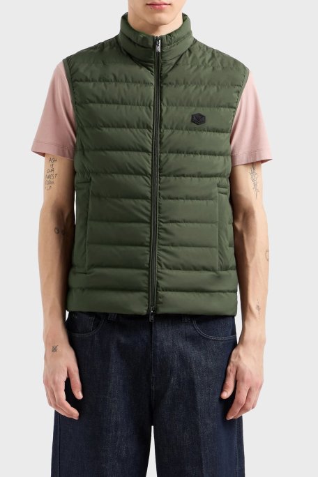 Emporio Armani Logolu Regular Fit Dik Yaka Şişme Erkek Yelek 8N1BQ1 1NLRZ 05A6 HAKİ - Emporio Armani