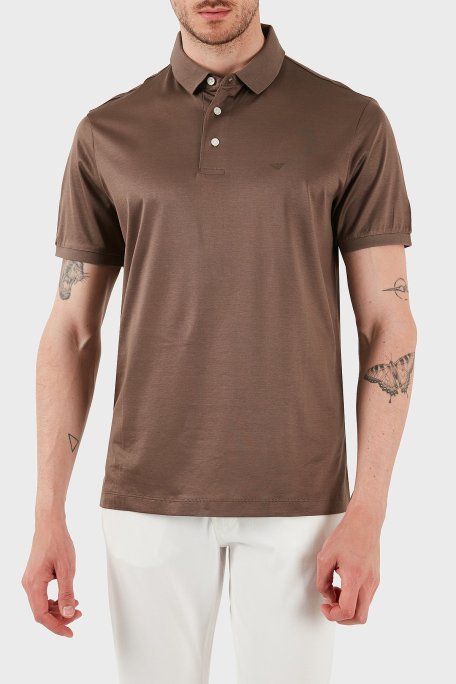 Emporio Armani Logolu Regular Fit Düğmeli Erkek Polo Yaka T Shirt 8N1F96 1JUVZ U6195 KAHVE - Emporio Armani
