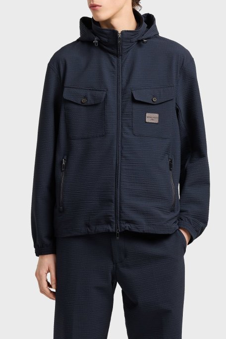 Emporio Armani Logolu Regular Fit Gizli Kapüşonlu Erkek Mont EM003405 AF18781 UB118 LACİVERT - Emporio Armani