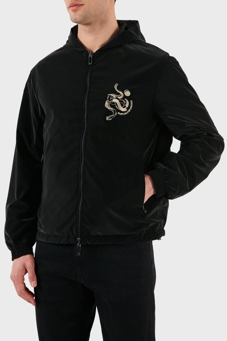 Emporio Armani Logolu Regular Fit Kapüşonlu Çift Taraflı Erkek Ceket EM001310 AF15383 UC001 SİYAH - Emporio Armani