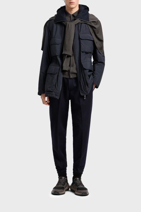 Emporio Armani Logolu Regular Fit Su İtici Kapüşonlu Şişme Erkek Mont EM003184 AF18503 UB118 LACİVERT - Emporio Armani (1)
