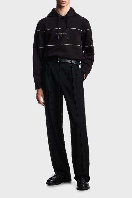 Emporio Armani Logolu Şerit Detaylı Regular Fit Kapüşonlu Erkek Sweat EM002885 AF17545 UC001 SİYAH - Emporio Armani (1)