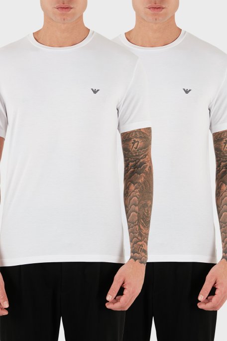 Emporio Armani Logolu Slim Fit Bisiklet Yaka 2 Pack Erkek T Shirt EM001849 AF14134 M0082 BEYAZ - Emporio Armani