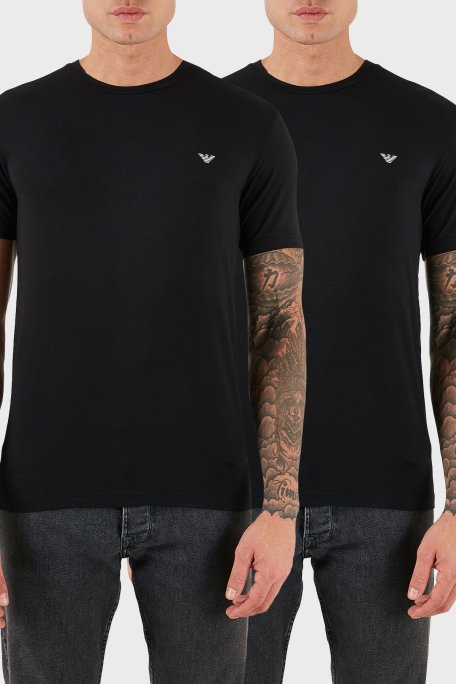 Emporio Armani Logolu Slim Fit Bisiklet Yaka 2 Pack Erkek T Shirt EM001849 AF14134 MC005 SİYAH - Emporio Armani