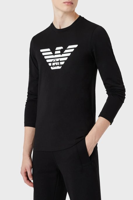 Emporio Armani Logolu Slim Fit Bisiklet Yaka Uzun Kollu Pamuklu Erkek T Shirt 8N1TN8 1JPZZ 0022 SİYAH - Emporio Armani