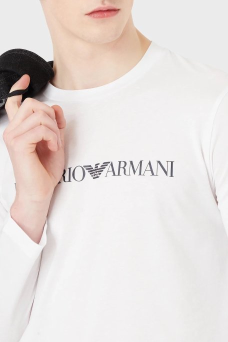Emporio Armani Logolu Slim Fit Bisiklet Yaka Uzun Kollu Pamuklu Erkek T Shirt 8N1TN8 1JPZZ 0146 BEYAZ - Emporio Armani (1)