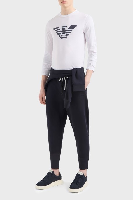 Emporio Armani Logolu Slim Fit Bisiklet Yaka Uzun Kollu Pamuklu Erkek T Shirt 8N1TN8 1JPZZ 0147 BEYAZ-LACİVERT - Emporio Armani (1)