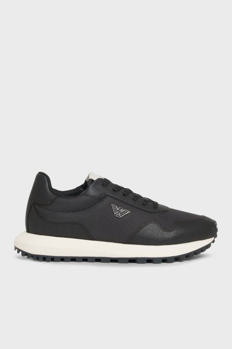 Emporio Armani Logolu Sneaker Erkek Ayakkabı EM003738 AF19532 M6302 SİYAH - Emporio Armani