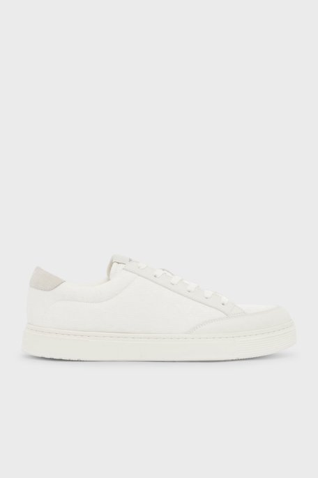 Emporio Armani Logolu Sneaker Erkek Ayakkabı EM004782 AF23199 M0172 Beyaz-Ekru - Emporio Armani