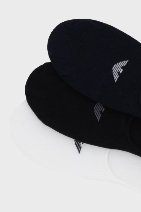 Emporio Armani Logolu Streç Pamuklu 3 Pack Babet Erkek Çorap EM000548 AF14446 M0091 Mavi-Siyah-Beyaz - Emporio Armani (1)