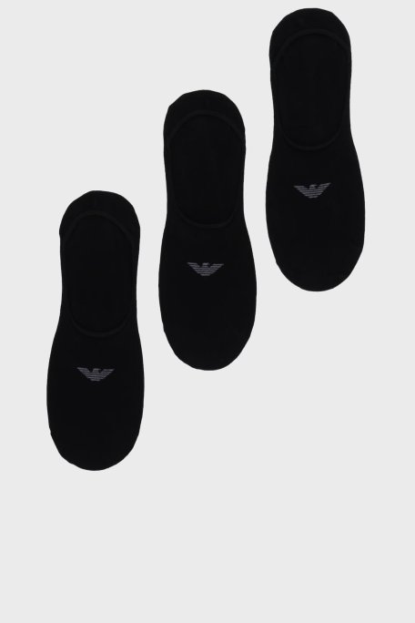 Emporio Armani Logolu Streç Pamuklu 3 Pack Babet Erkek Çorap EM000548 AF14446 MC061 SİYAH - Emporio Armani