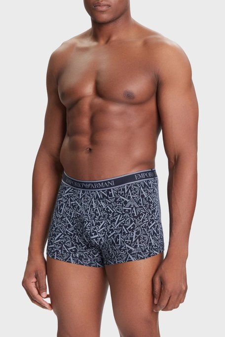 Emporio Armani Logolu Streç Pamuklu 3 Pack Erkek Boxer EM000370 AF10779 MB089 LACİVERT - Emporio Armani (1)