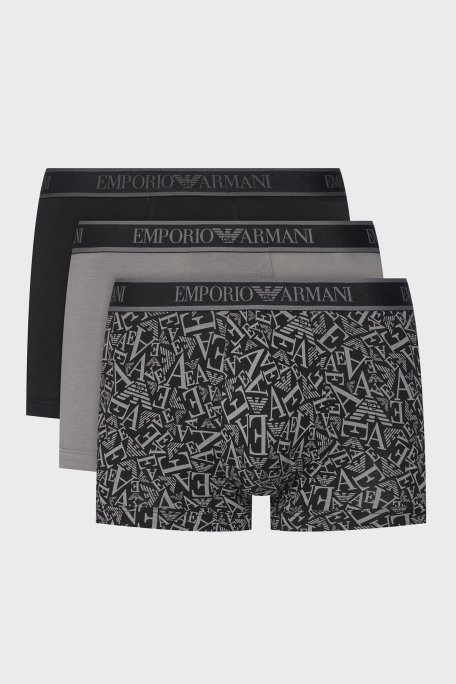 Emporio Armani Logolu Streç Pamuklu 3 Pack Erkek Boxer EM000370 AF10779 MC198 LACİVERT - Emporio Armani