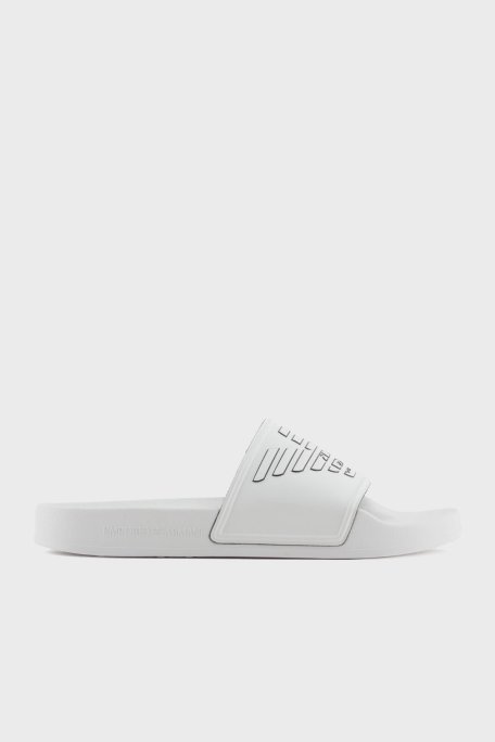 Emporio Armani Logolu Tek Bantlı Unisex Terlik XVPS11 XR273 T680 BEYAZ-SİYAH - Emporio Armani