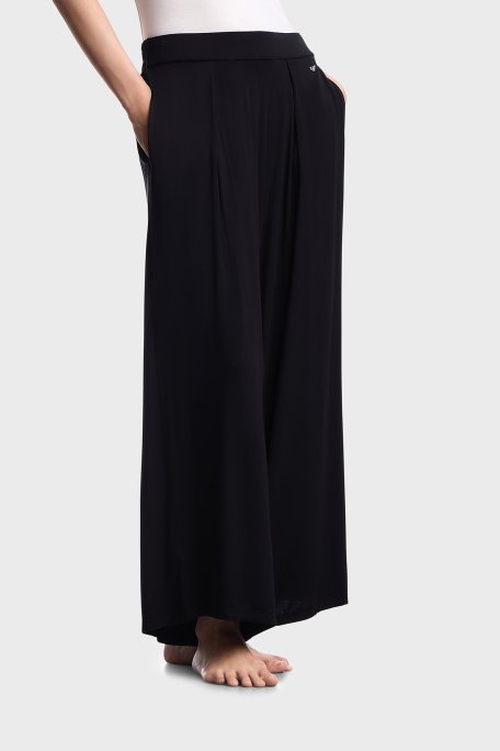Emporio Armani Logolu Wide Leg Yüksek Bel Kadın Pantolon EW000522 AF19024 UC001 SİYAH - Emporio Armani