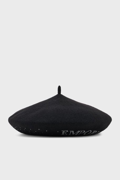 Emporio Armani Logolu Yünlü Bayan Şapka EW003512 AF20033 MC032 SİYAH-GÜMÜŞ - Emporio Armani