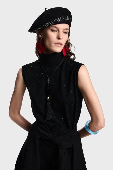 Emporio Armani Logolu Yünlü Bayan Şapka EW003512 AF20033 MC032 SİYAH-GÜMÜŞ - Emporio Armani (1)