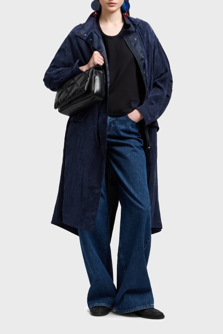 Emporio Armani Loose Fit Bisiklet Yaka Arka Kısmı Cupro Kadın T Shirt EW000488 AF12911 UC001 SİYAH - Emporio Armani (1)