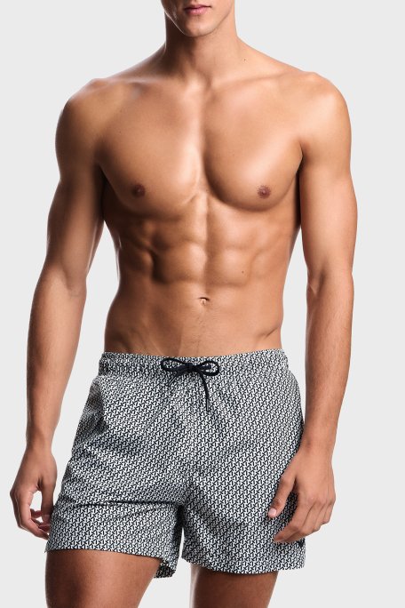 Emporio Armani Mayo Logo Baskılı Short Erkek Deniz Şortu EM000583 AF20439 F0026 LACİVERT BEYAZ - Emporio Armani
