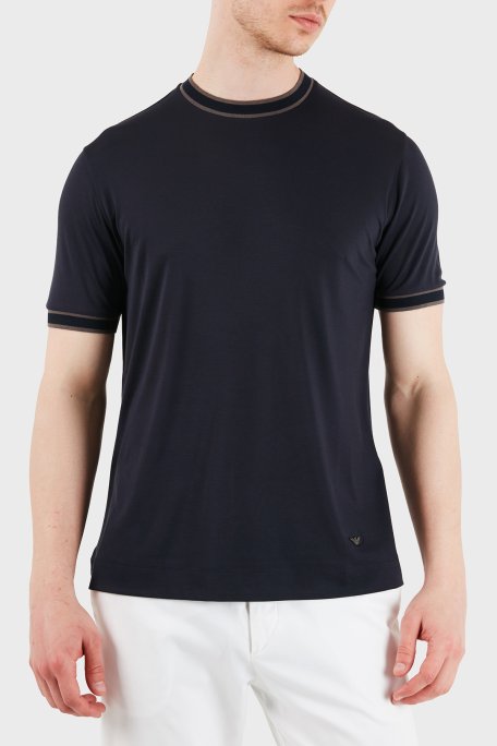 Emporio Armani Modal ve İpek Karışımlı Slim Fit Bisiklet Yaka Erkek T Shirt EM005361 AF13721 UB118 LACİVERT - Emporio Armani