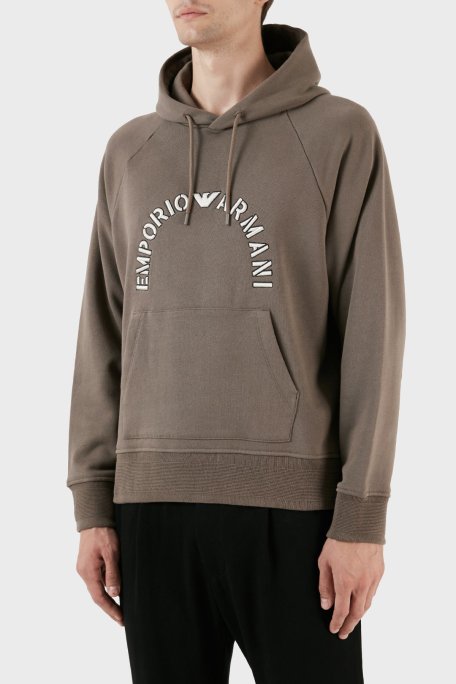 Emporio Armani Nakış İşlemeli Logolu Kapüşonlu Cepli Regular Fit Pamuklu Erkek Sweat 6R1ME9 1JWPZ 04A8 KAHVE - Emporio Armani (1)