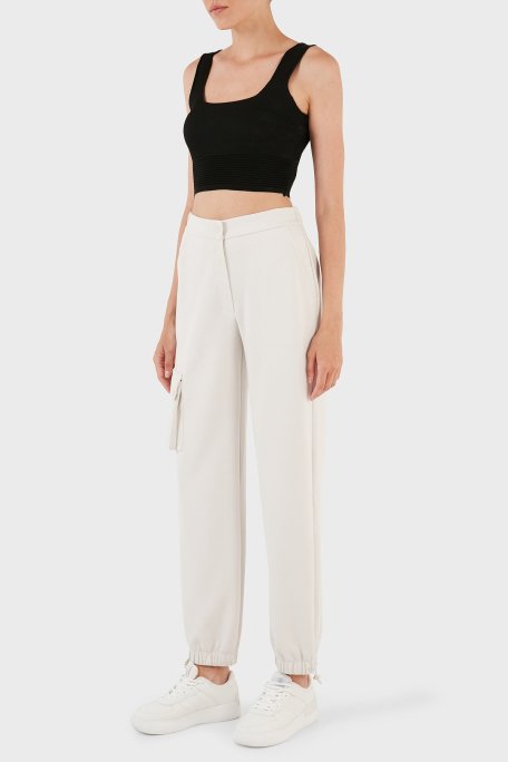 Emporio Armani Normal Bel Regular Fit Jogger Spor Bayan Pantolon 6R2P7G 2JRKZ 0103 EKRU - Emporio Armani