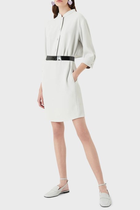 Emporio Armani Önden Düğmeli Regular Fit Truvakar Kol Kemerli Bayan Elbise H3NA2B C9900 602 AÇIK GRİ - Emporio Armani