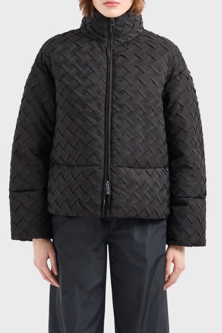 Emporio Armani Örgü Desenli Regular Fit Dik Yaka Şişme Kadın Mont 6D2B73 2NGPZ 0999 SİYAH - Emporio Armani