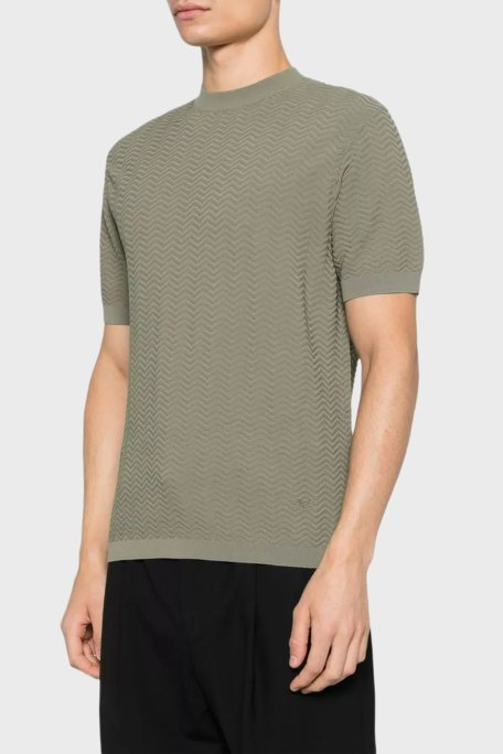 Emporio Armani Özel Kabartmalı Slim Fit Yuvarlak Yaka Erkek Kazak EM004671 AF23759 U6183 HAKİ - Emporio Armani