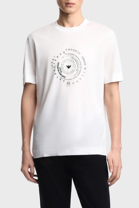 Emporio Armani Pamuk Karışımlı Baskılı Bisiklet Yaka Erkek T Shirt EM004995 AF13747 U0003 BEYAZ - Emporio Armani