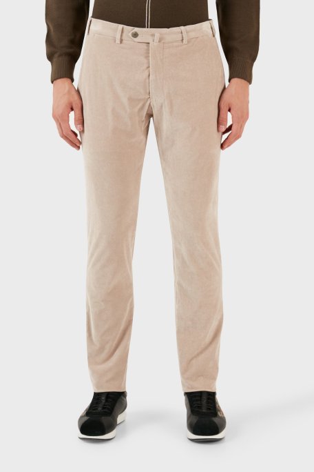 Emporio Armani Pamuk Karışımlı İnce Fitilli Normal Bel Regular Fit Erkek Pantolon H41P61 E1619 112 BEJ - Emporio Armani