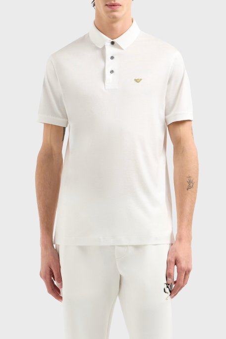 Emporio Armani Pamuk Karışımlı Logolu Düğmeli Erkek Polo Yaka T Shirt EM001704 AF10017 M0131 BEYAZ - Emporio Armani