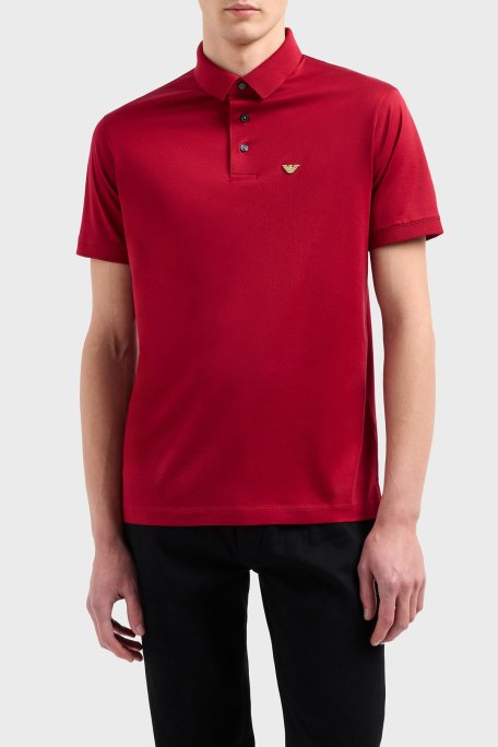 Emporio Armani Pamuk Karışımlı Logolu Düğmeli Erkek Polo Yaka T Shirt EM001704 AF10017 M5037 KIRMIZI - Emporio Armani